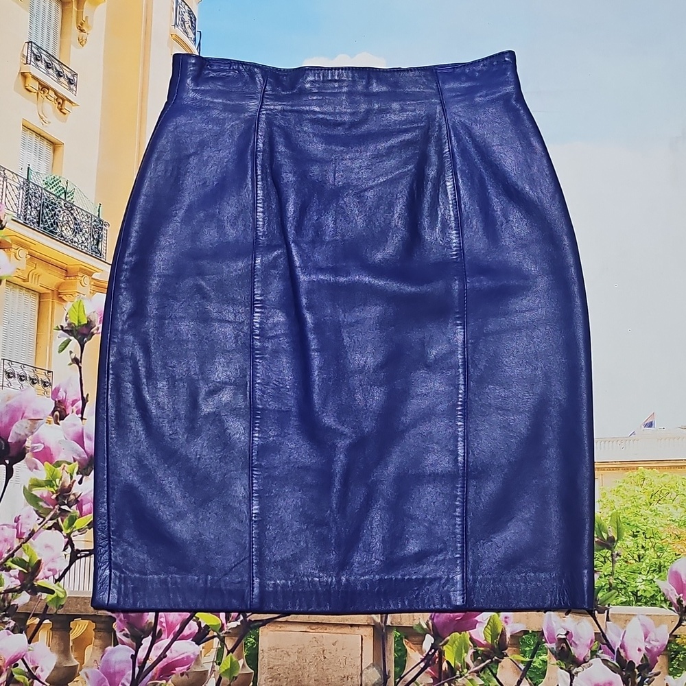 Evan Davies Lambnappa Royal Blue Pencil Leather Skirt Size 10